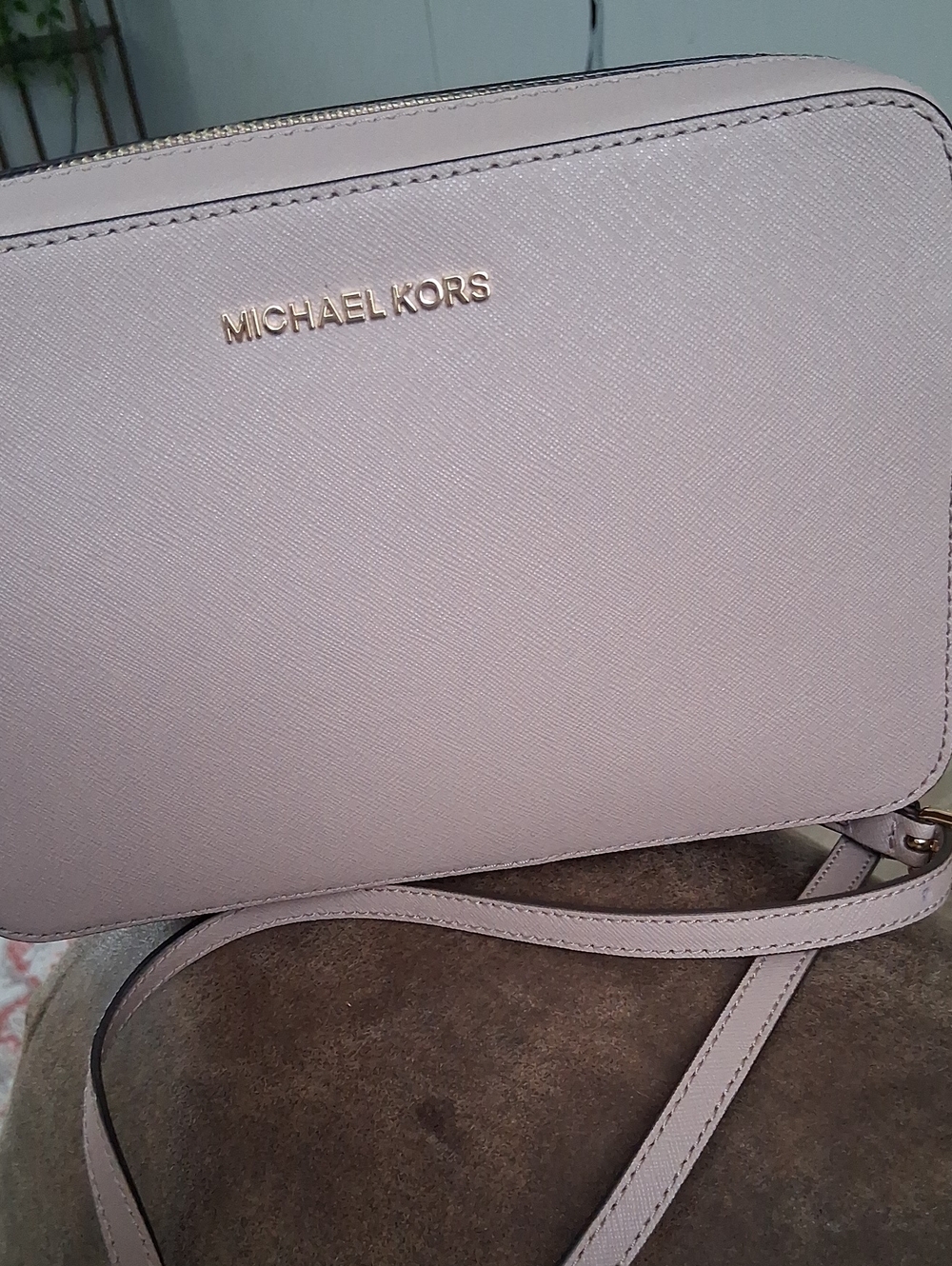 Michael Kors Pale Pink Saffiano Crossbody Bag with Gold Logo